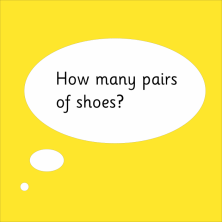  how many pairs of shoes in speech bubble for multiplication game