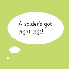 A spider's got eight legs, in speech bubble for multiplication game 