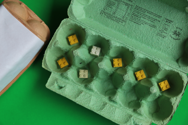 egg box10 frame with 7 lego bricks