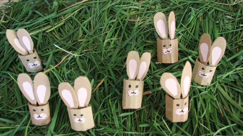 seven bunny finger puppets 14 ears to practise 2x times tables 7x2=14